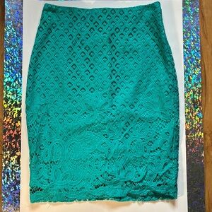 LOFT Green Embellished Pencil Skirt Knee-Length